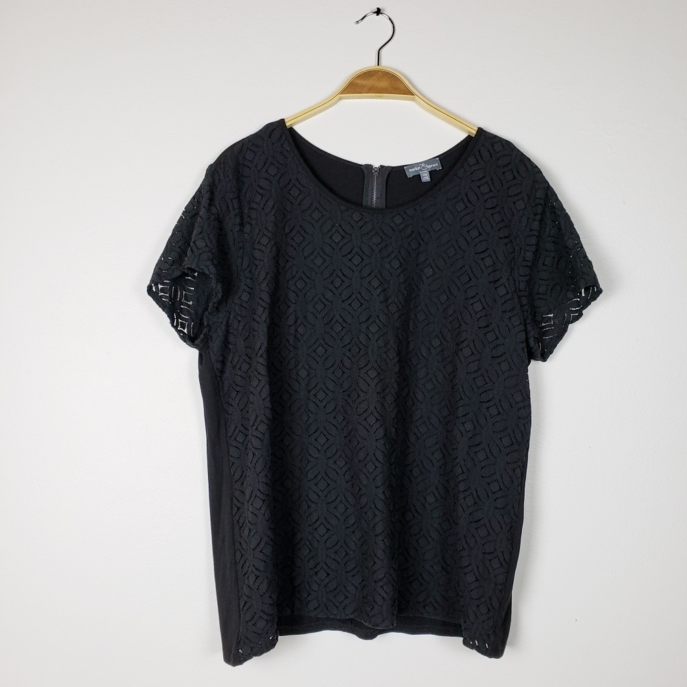 Market & Spruce • Black Geometric Lace Top